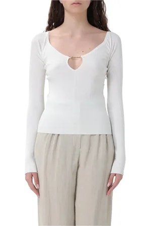 Jacquemus Truien, Dames, Wit, L, Witte Geribbelde Gebreide Keyhole Trui