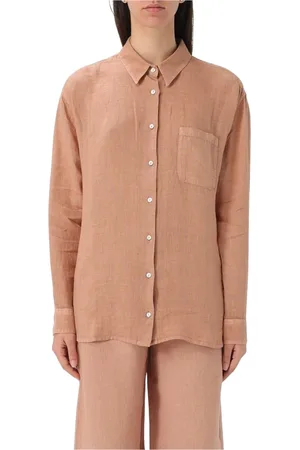 120% Lino Blouses & Shirts, Dames, Roze, M, Linnen, Roze Linnen Overhemd Relaxte Pasvorm