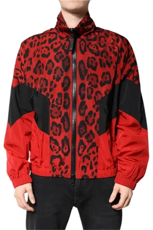 Dolce & Gabbana Jassen, Heren, Rood, L, Nylon, Rode Luipaardprint Bomberjack