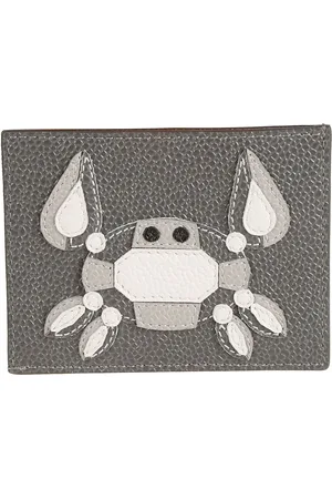 Thom Browne Accessoires, Heren, Grijs, ONE Size, Leer, Leren Creditcardhouder Accessoires