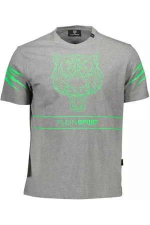 Philipp Plein Tops, Heren, Grijs, M, Katoen, Grijze Katoenen T-Shirt met Korte Mouwen en Print