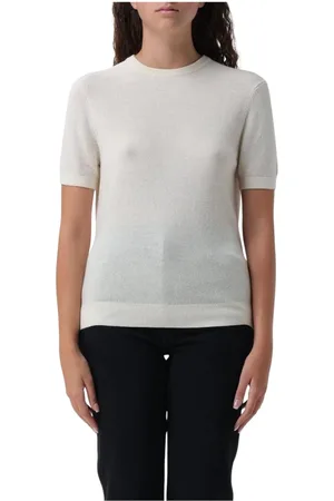 Khaite Truien, Dames, Wit, S, Kasjmier, Navy Cashmere Short Sleeve Top