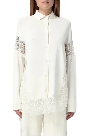 ERMANNO SCERVINO Blouses & Shirts, Dames, Wit, L, Witte Gebreide Blouse met Kant