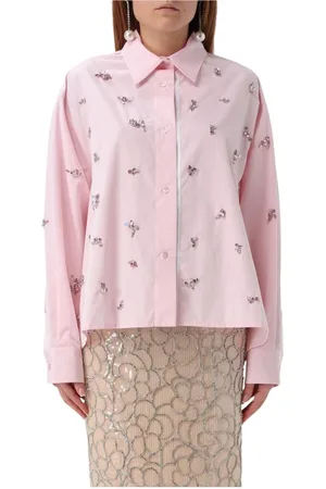 Des Phemmes Blouses & Shirts, Dames, Roze, 2Xs, Katoen, Roze Poplin Overhemd met Versieringen