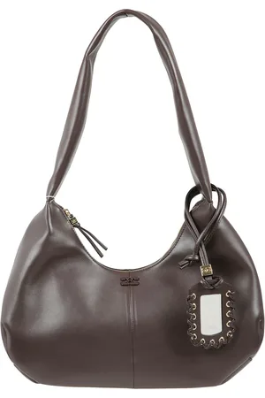 Ganni Tassen, Dames, Bruin, ONE Size, Ronde design leren handtas met rits