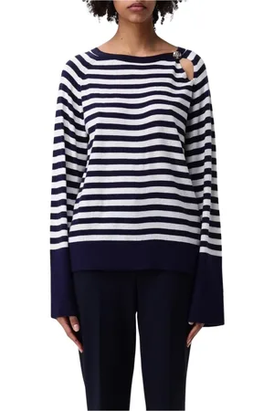 Liu Jo Truien, Dames, Blauw, S, Blauw Gestreepte Gebreide Trui