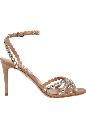 Aquazzura Schoenen, Dames, Bruin, 39 EU, Stiletto Sandalen met Kristallen
