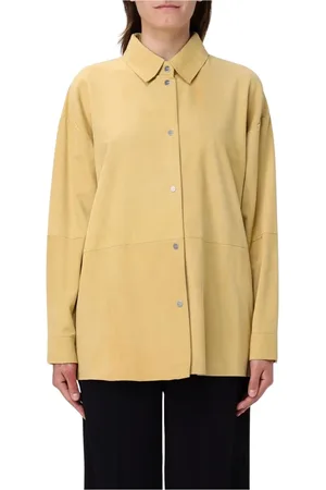 Pinko Jassen, Dames, Geel, XS, Gele Leren Shirt Relaxte Pasvorm