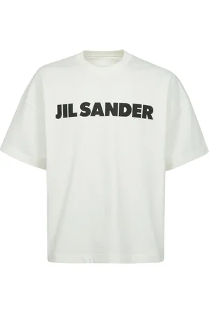 Jil Sander Tops, Heren, Wit, L, Katoen, Katoen Logo Print Ronde Hals T-shirt