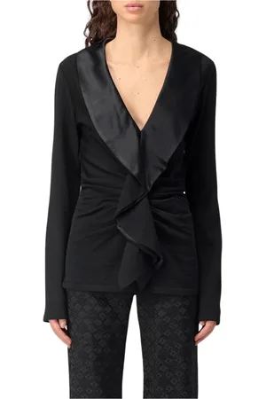 Alberta Ferretti Tops, Dames, Zwart, S, Satijn, Zwarte Gedrapeerde Gebreide Trui