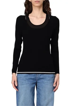 Liu Jo Truien, Dames, Zwart, L, Geribbelde Gebreide Pullover Trui Zwart