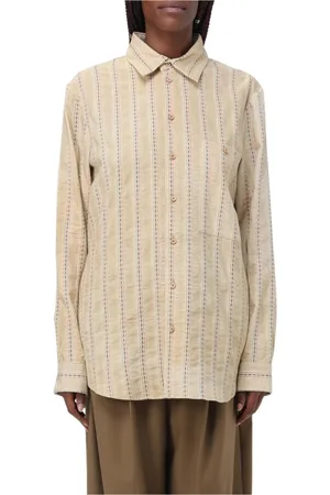 UMA WANG Blouses & Shirts, Dames, Bruin, M, Katoen, Gestreept Ruimvallend Katoenen Overhemd