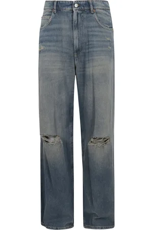 Maison Margiela Jeans, Heren, Blauw, W33, Katoen, Wijde Pijp Distressed Jeans