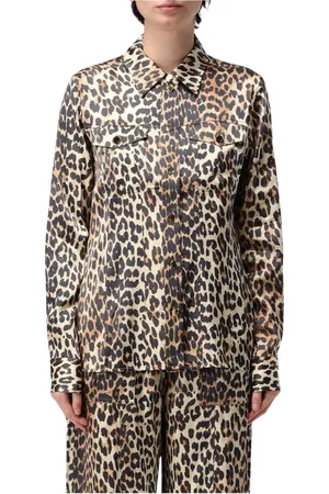 Ganni Blouses & Shirts, Dames, Veelkleurig, S, Luipaardprint Zijden Blouse