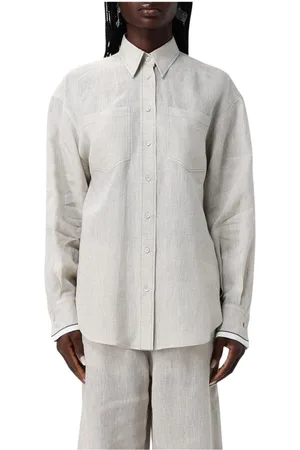 Brunello Cucinelli Blouses & Shirts, Dames, Grijs, S, Linnen, Elegante Linnen Blouse