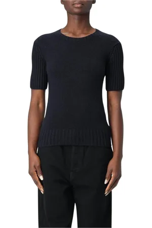 Khaite Truien, Dames, Blauw, L, Kasjmier, Blauwe Ribgebreide korte mouw top