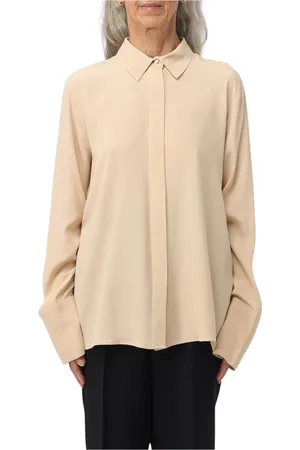 FEDERICA TOSI Blouses & Shirts, Dames, Geel, S, Boter Zijden Blouse Gekraagd Shirt