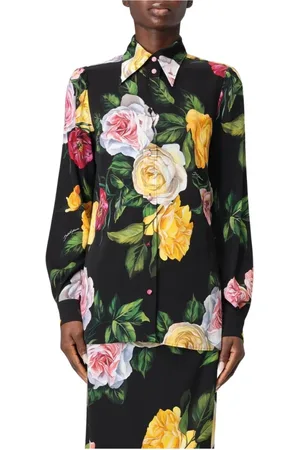 Dolce & Gabbana Blouses & Shirts, Dames, Veelkleurig, 2Xs, Pioenprint Zijden Overhemd