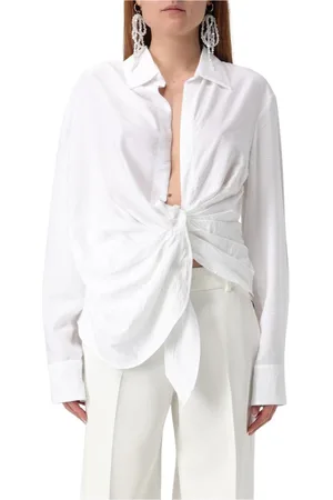 Jacquemus Blouses & Shirts, Dames, Wit, XS, Katoen, Zwart Geknoopt Shirt Relaxte Pasvorm