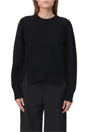 Alexander McQueen Truien, Dames, Zwart, M, Wol, Witte Wollen Gebreide Trui met Ronde Hals