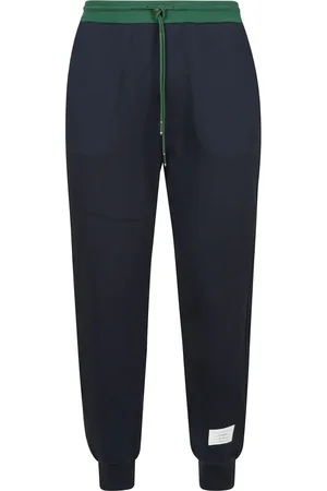 Thom Browne Broeken, Heren, Blauw, M, Katoen, Kleur geblokkeerde sweatpants in geborstelde loopback