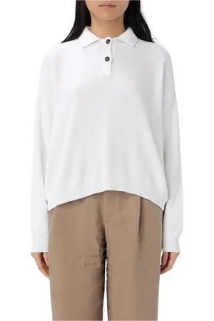 Brunello Cucinelli Tops, Dames, Wit, S, Gebreide Polo Sweater