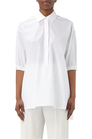 Max Mara Blouses & Shirts, Dames, Wit, 2Xs, Katoen, Bruine Poplin Ruimvallende Overhemd