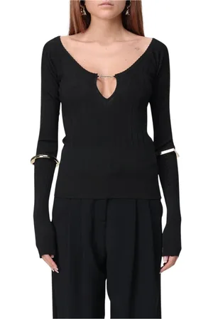 Jacquemus Truien, Dames, Zwart, M, Witte Keyhole Gebreide Top