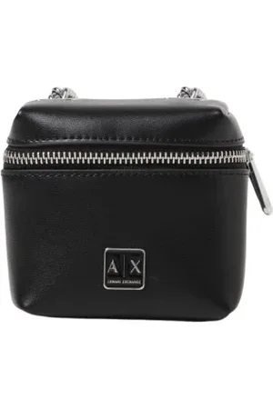 Armani Exchange Tassen, Dames, Zwart, ONE Size, Leer, Zwarte Mini Clutch met Kettingband