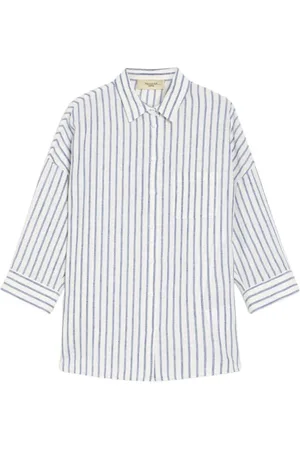 Max Mara Blouses & Shirts, Dames, Blauw, L, Linnen, Gestreepte linnen overhemd