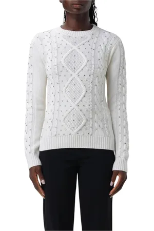 Max Mara Truien, Dames, Wit, M, Wol, Geel Room Rhinestone Gebreide Trui
