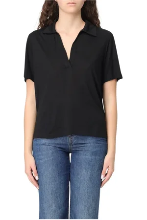Dondup Tops, Dames, Zwart, M, Zwarte V-hals Polo Shirt