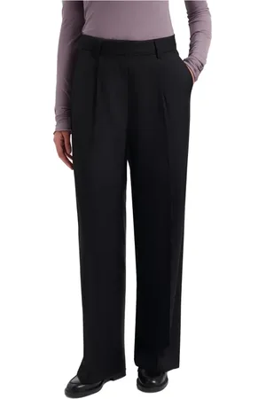 OLAF HUSSEIN Broeken, Dames, Zwart, S, Leer, Getailleerde wijde broek