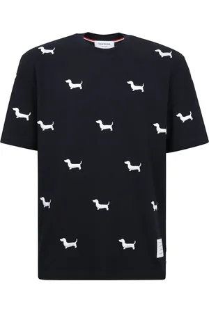 Thom Browne Tops, Heren, Blauw, L, Katoen, Gedrukt katoenen T-shirt met korte mouwen