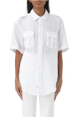 Blauer Blouses & Shirts, Dames, Wit, L, Linnen, Witte Linnen Overhemd Elegante Stijl