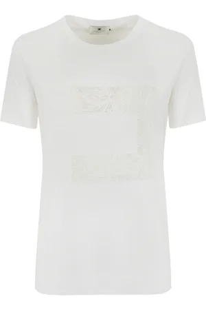 Elisabetta Franchi Tops, Dames, Wit, XS, Katoen, Cotton Logo T-shirt met korte mouwen en ronde hals