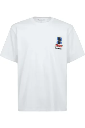J.W.Anderson Tops, Heren, Wit, L, Katoen, Witte Ronde Hals Korte Mouw T-shirt