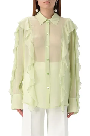 BLUMARINE Blouses & Shirts, Dames, Groen, M, Ruche Zijden Blouse Shirt Groen