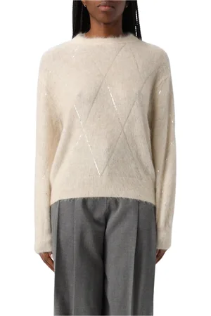 Brunello Cucinelli Truien, Dames, , M, Blauwe Diamant Detail Pullover Sweater