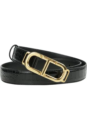 Tom Ford Accessoires, Dames, Zwart, 75 CM, Leer, Krokodillenprint Leren Riem met Dubbele T-Gesp