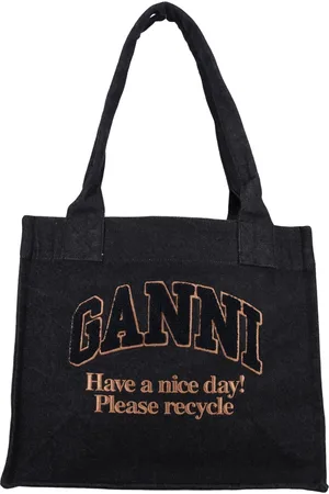 Ganni Tassen, Dames, Zwart, ONE Size, Denim, Zwarte Denim Tote Tas Dames Handtas