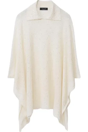 Fabiana Filippi Jassen, Dames, Wit, ONE Size, Kasjmier, Kasjmier Poncho met Sprankelend Detail