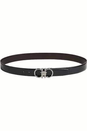 Salvatore Ferragamo Accessoires, Heren, Zwart, 115 CM, Leer, Zwarte Kalfsleren Riem met Gancini Gesp