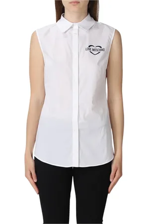 Moschino Blouses & Shirts, Dames, Wit, 2Xs, Katoen, Witte Poplin Shirt, Mouwloos, Chique Stijl