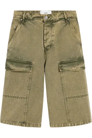 Ami Korte broeken, Heren, Groen, W31, Denim, Cargo Zak Knoopsluiting Shorts