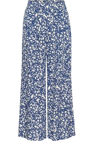 Part Two Broeken, Dames, Blauw, XS, Grafische Print Elastische Taille Wijde Pijpen Broek