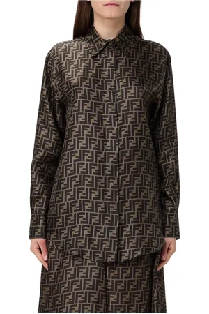 Fendi Blouses & Shirts, Dames, Bruin, M, Luxe Zijden Overhemd Lange Mouw