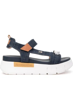 Nero Giardini Schoenen, Dames, Blauw, 38 EU, Denim, Denim Sandalen Plateau Enkelband