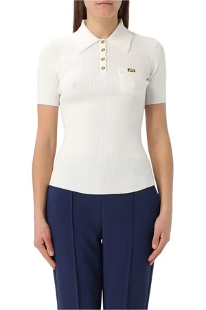 Elisabetta Franchi Tops, Dames, Wit, L, Zwart Geribbelde Gebreide Polo Top