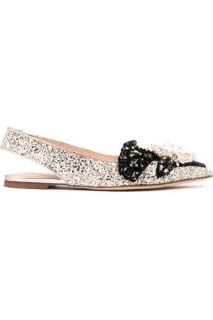Prosperine Schoenen, Dames, Geel, 40 EU, Glitter Slingback Ballerina Schoenen